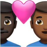 Apple(iPhone) Couple With Heart: Man, Man, Dark Skin Tone, Medium-Dark Skin Tone Emoji