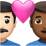 Apple(iPhone) Couple With Heart: Man, Man, Light Skin Tone, Medium-Dark Skin Tone Emoji