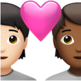 Apple(iPhone) Couple With Heart: Person, Person, Light Skin Tone, Medium-Dark Skin Tone Emoji