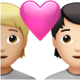 Apple(iPhone) Couple With Heart: Person, Person, Medium-Light Skin Tone, Light Skin Tone Emoji