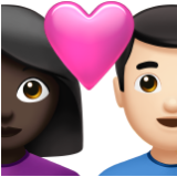 Apple(iPhone) Couple With Heart: Woman, Man, Dark Skin Tone, Light Skin Tone Emoji