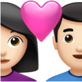 Apple(iPhone) Couple With Heart: Woman, Man, Light Skin Tone Emoji