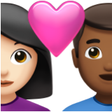 Apple(iPhone) Couple With Heart: Woman, Man, Light Skin Tone, Medium-Dark Skin Tone Emoji