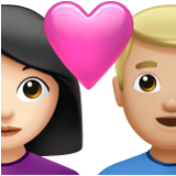 Apple(iPhone) Couple With Heart: Woman, Man, Light Skin Tone, Medium-Light Skin Tone Emoji