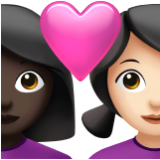 Apple(iPhone) Couple With Heart: Woman, Woman, Dark Skin Tone, Light Skin Tone Emoji