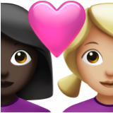 Apple(iPhone) Couple With Heart: Woman, Woman, Dark Skin Tone, Medium-Light Skin Tone Emoji