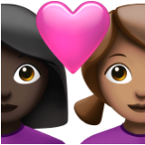 Apple(iPhone) Couple With Heart: Woman, Woman, Dark Skin Tone, Medium Skin Tone Emoji