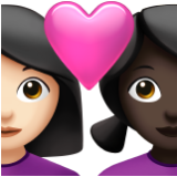 Apple(iPhone) Couple With Heart: Woman, Woman, Light Skin Tone, Dark Skin Tone Emoji