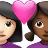 Apple(iPhone) Couple With Heart: Woman, Woman, Light Skin Tone, Medium-Dark Skin Tone Emoji