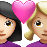 Apple(iPhone) Couple With Heart: Woman, Woman, Light Skin Tone, Medium-Light Skin Tone Emoji