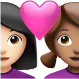 Apple(iPhone) Couple With Heart: Woman, Woman, Light Skin Tone, Medium Skin Tone Emoji