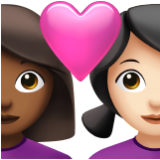 Apple(iPhone) Couple With Heart: Woman, Woman, Medium-Dark Skin Tone, Light Skin Tone Emoji