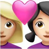 Apple(iPhone) Couple With Heart: Woman, Woman, Medium-Light Skin Tone, Light Skin Tone Emoji