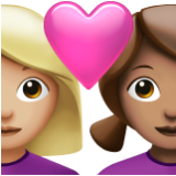 Apple(iPhone) Couple With Heart: Woman, Woman, Medium-Light Skin Tone, Medium Skin Tone Emoji