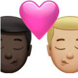 Apple(iPhone) Kiss: Man, Man, Dark Skin Tone, Medium-Light Skin Tone Emoji