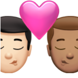 Apple(iPhone) Kiss: Man, Man, Light Skin Tone, Medium Skin Tone Emoji