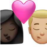 Apple(iPhone) Kiss: Woman, Man, Dark Skin Tone, Medium-Light Skin Tone Emoji