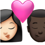 Apple(iPhone) Kiss: Woman, Man, Light Skin Tone, Dark Skin Tone Emoji