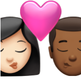 Apple(iPhone) Kiss: Woman, Man, Light Skin Tone, Medium-Dark Skin Tone Emoji