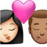 Apple(iPhone) Kiss: Woman, Man, Light Skin Tone, Medium Skin Tone Emoji