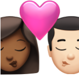 Apple(iPhone) Kiss: Woman, Man, Medium-Dark Skin Tone, Light Skin Tone Emoji