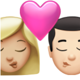 Apple(iPhone) Kiss: Woman, Man, Medium-Light Skin Tone, Light Skin Tone Emoji