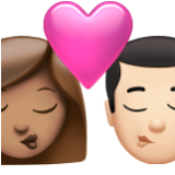 Apple(iPhone) Kiss: Woman, Man, Medium Skin Tone, Light Skin Tone Emoji