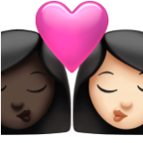 Apple(iPhone) Kiss: Woman, Woman, Dark Skin Tone, Light Skin Tone Emoji