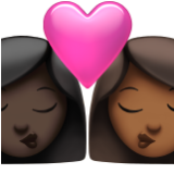 Apple(iPhone) Kiss: Woman, Woman, Dark Skin Tone, Medium-Dark Skin Tone Emoji