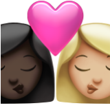 Apple(iPhone) Kiss: Woman, Woman, Dark Skin Tone, Medium-Light Skin Tone Emoji