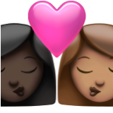 Apple(iPhone) Kiss: Woman, Woman, Dark Skin Tone, Medium Skin Tone Emoji