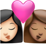 Apple(iPhone) Kiss: Woman, Woman, Light Skin Tone, Medium Skin Tone Emoji