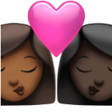 Apple(iPhone) Kiss: Woman, Woman, Medium-Dark Skin Tone, Dark Skin Tone Emoji