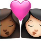 Apple(iPhone) Kiss: Woman, Woman, Medium-Dark Skin Tone, Light Skin Tone Emoji