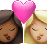 Apple(iPhone) Kiss: Woman, Woman, Medium-Dark Skin Tone, Medium-Light Skin Tone Emoji