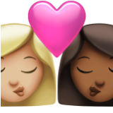 Apple(iPhone) Kiss: Woman, Woman, Medium-Light Skin Tone, Medium-Dark Skin Tone Emoji