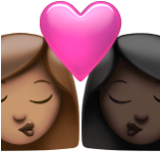 Apple(iPhone) Kiss: Woman, Woman, Medium Skin Tone, Dark Skin Tone Emoji