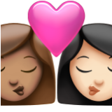 Apple(iPhone) Kiss: Woman, Woman, Medium Skin Tone, Light Skin Tone Emoji