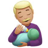 Apple(iPhone) Man Feeding Baby: Medium-Light Skin Tone Emoji