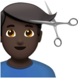 Apple(iPhone) Man Getting Haircut: Dark Skin Tone Emoji