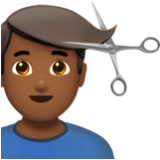 Apple(iPhone) Man Getting Haircut: Medium-Dark Skin Tone Emoji