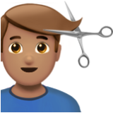 Apple(iPhone) Man Getting Haircut: Medium Skin Tone Emoji