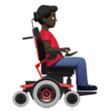 Apple(iPhone) Man In Motorized Wheelchair Facing Right: Dark Skin Tone Emoji