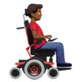 Apple(iPhone) Man In Motorized Wheelchair Facing Right: Medium-Dark Skin Tone Emoji