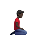 Apple(iPhone) Man Kneeling Facing Right: Dark Skin Tone Emoji