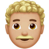 Apple(iPhone) Man: Medium-Light Skin Tone, Curly Hair Emoji