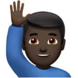 Apple(iPhone) Man Raising Hand: Dark Skin Tone Emoji