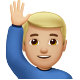 Apple(iPhone) Man Raising Hand: Medium-Light Skin Tone Emoji