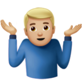 Apple(iPhone) Man Shrugging: Medium-Light Skin Tone Emoji