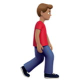 Apple(iPhone) Man Walking Facing Right: Medium Skin Tone Emoji